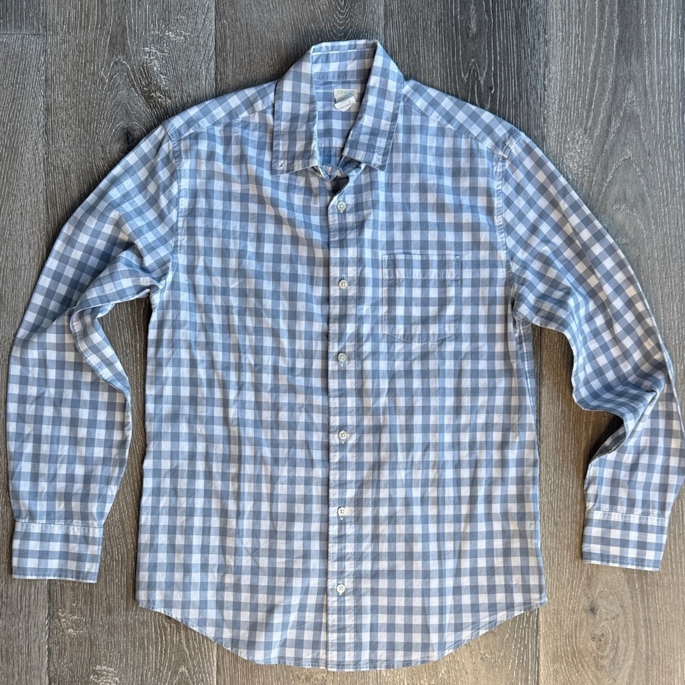 J. Crew Blue and White Checkered Button-Down Shirt 0421